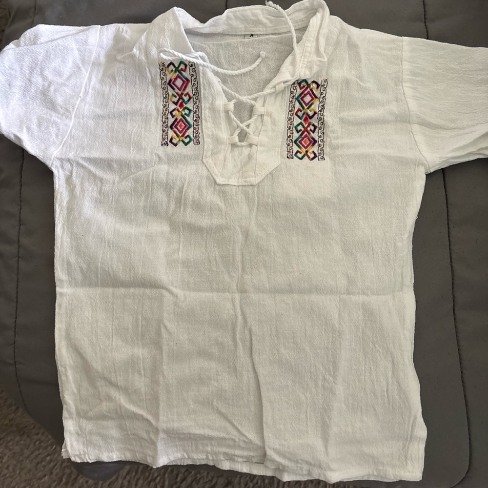 Boys White Embroidered Shirt Sz 4 – Ecuadorian Ethnic Short Sleeve handmade